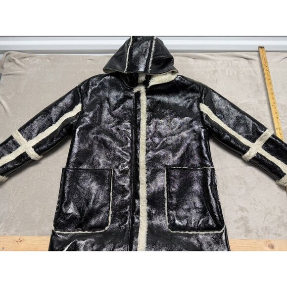 ASOS Oversized Parka In Cracked Vinyl With Borg US SIZE 10 - Picture 2 of 16